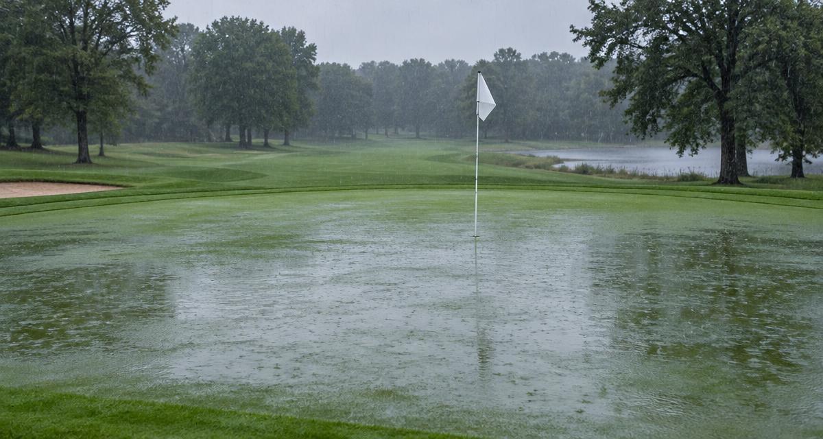 Illustration of rain and standing water on a golf putting green